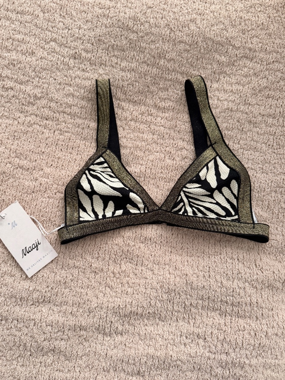 NWT Maaji Zebra Print Bikini Top Metallic Trim Size M
